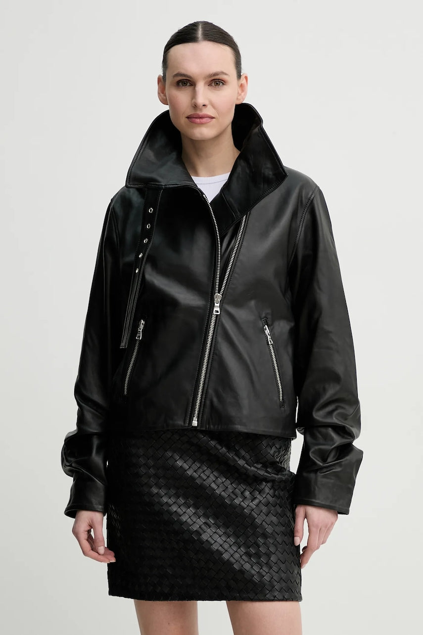 Usnjena biker jakna Won Hundred črna barva, 3589-16026