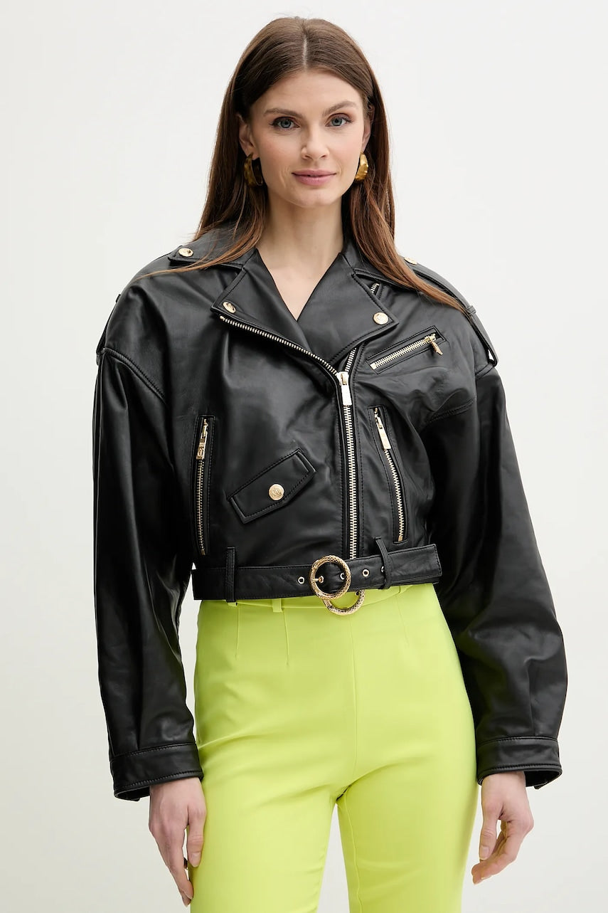 Usnjena biker jakna Just Cavalli črna barva, 78PAVP05 CP009