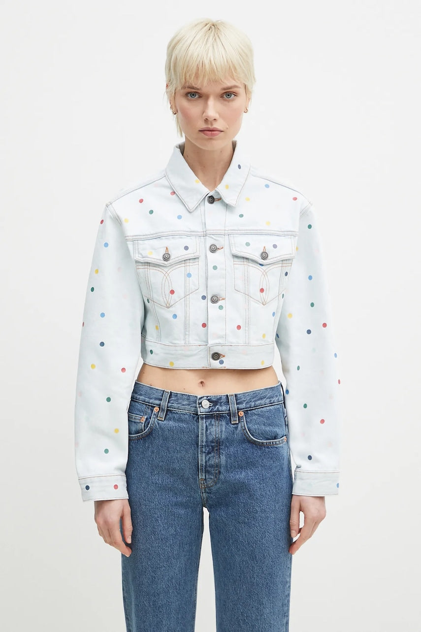 Bombažna jakna iz jeansa Fiorucci Confetti Dot Cropped Denim W02SPDJA308DN03DN08