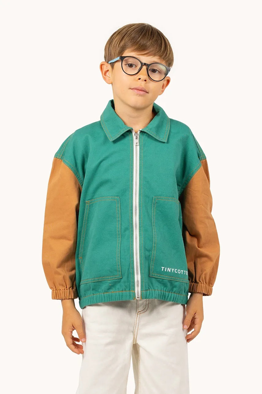Otroška bombažna jakna Tinycottons COLOR BLOCKED JACKET zelena barva, SS25-208