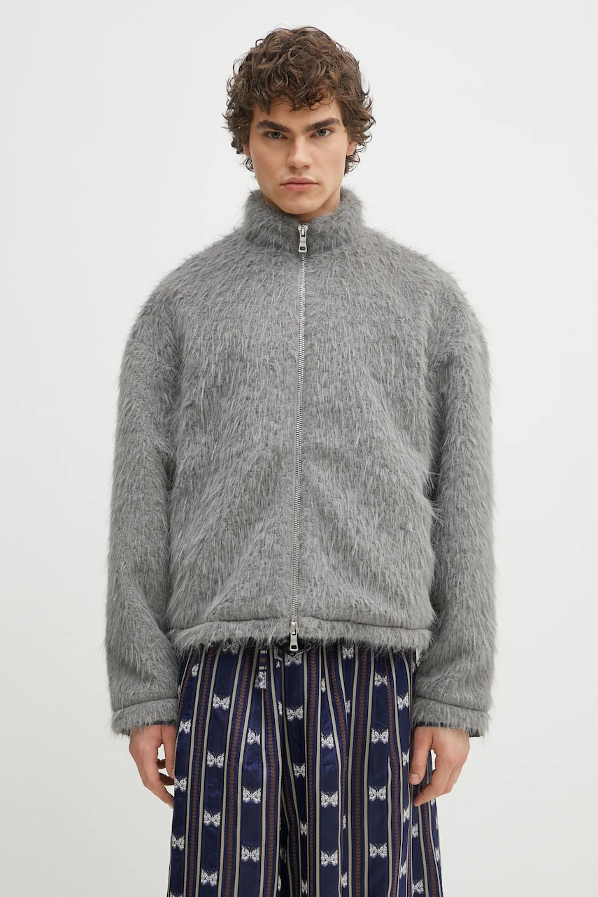 Jakna MKI MIYUKI ZOKU Faux Alpaca Track Jacket siva barva, FAUX.ALPACA.TRACK.JACK.