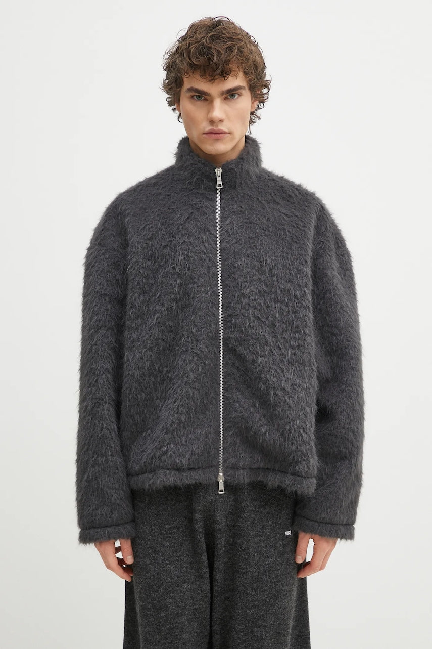 Jakna MKI MIYUKI ZOKU Faux Alpaca Track Jacket siva barva, FAUX.ALPACA.TRACK.CH