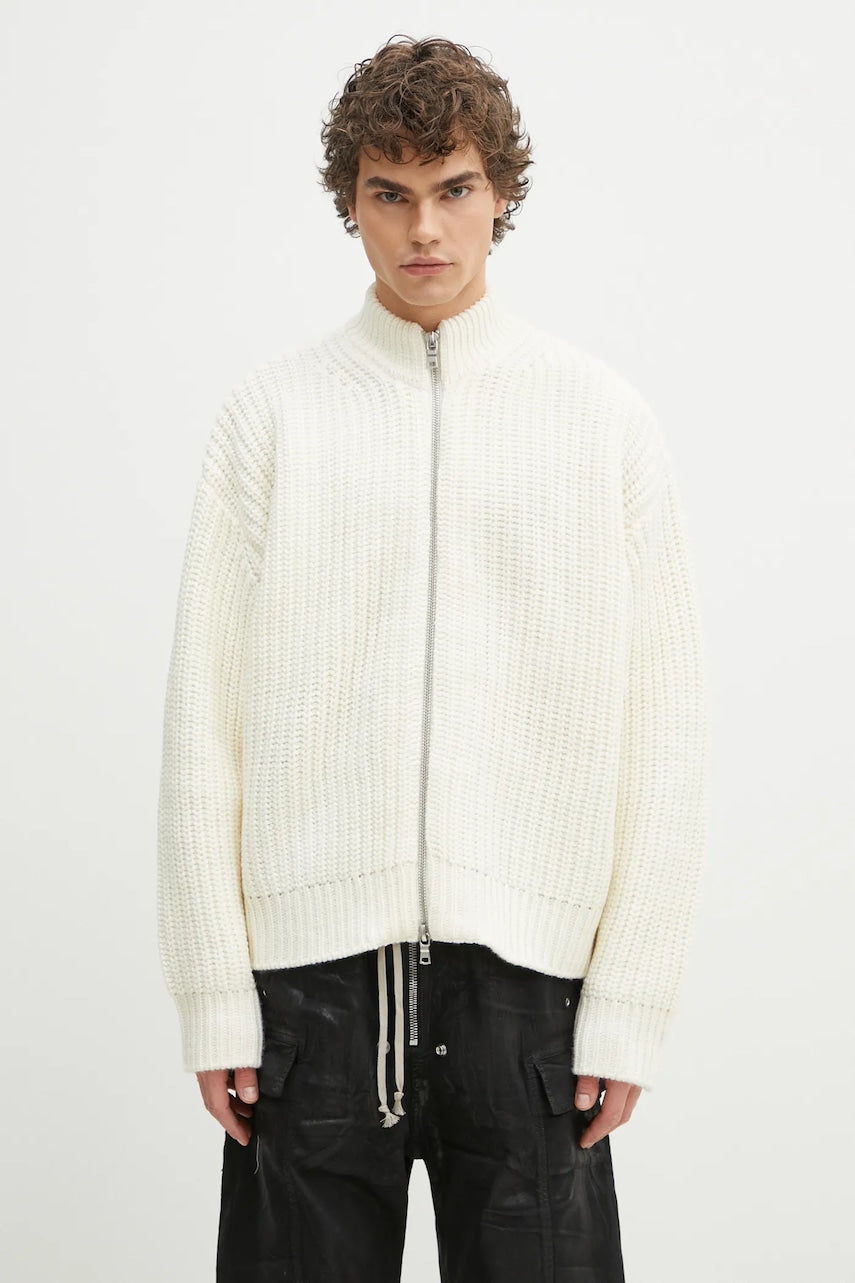 Jopica s primesjo volne MKI MIYUKI ZOKU Chuky Rib Knit Track Jacket moška, bež barva, CHUKY.RIB.KNIT.TRACK.J.