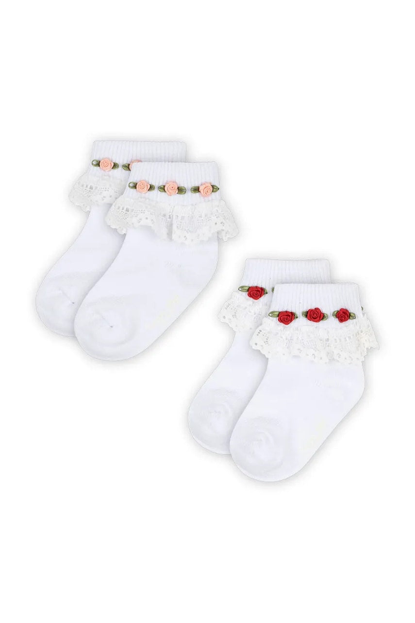 Otroške nogavice Konges Sløjd 2 PACK LACE SOCKS 2-pack bela barva, KS102241