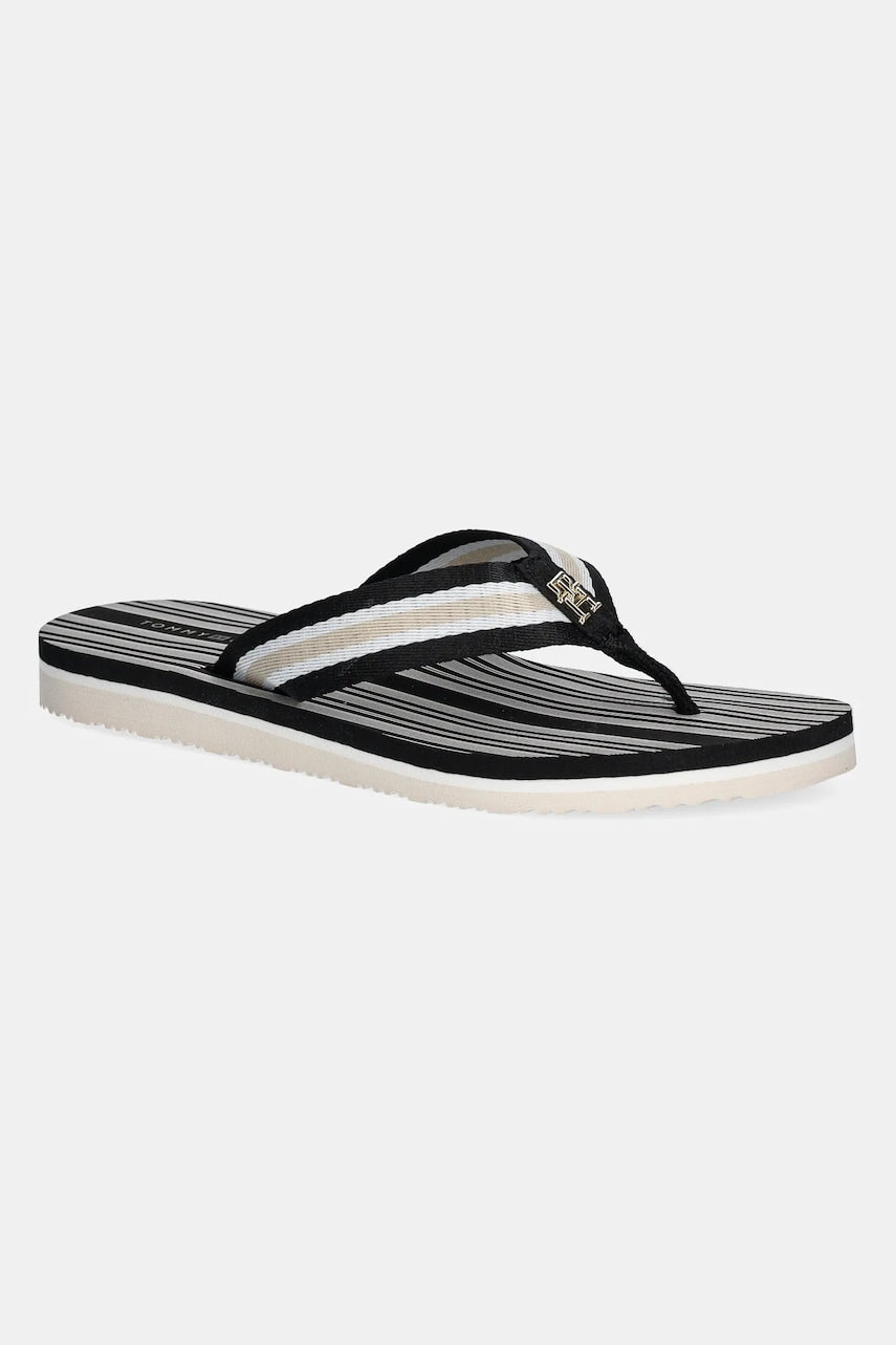 Japanke Tommy Hilfiger IM TH PRINT BEACH SANDAL za žene, boja: crna, ravni potplat, FW0FW08370