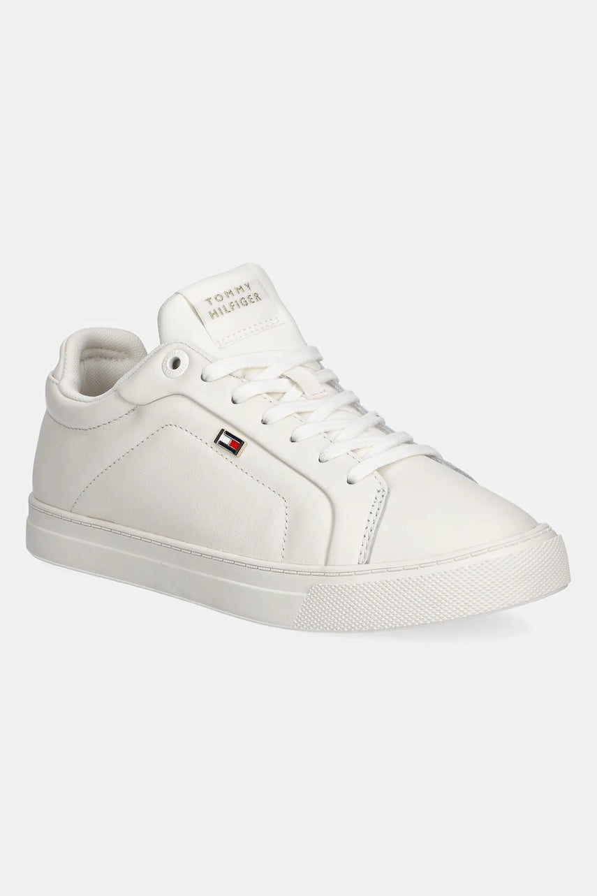 Usnjene superge Tommy Hilfiger WOMENS ICON COURT SNEAKER FLAG bež barva, FW0FW08327
