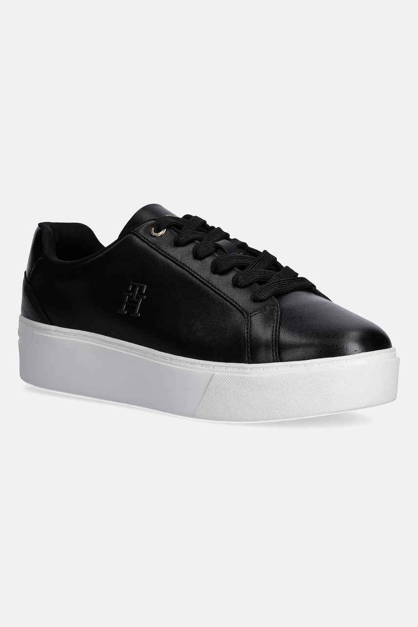 Usnjene superge Tommy Hilfiger TH PLATFORM COURT SNEAKER črna barva, FW0FW08614