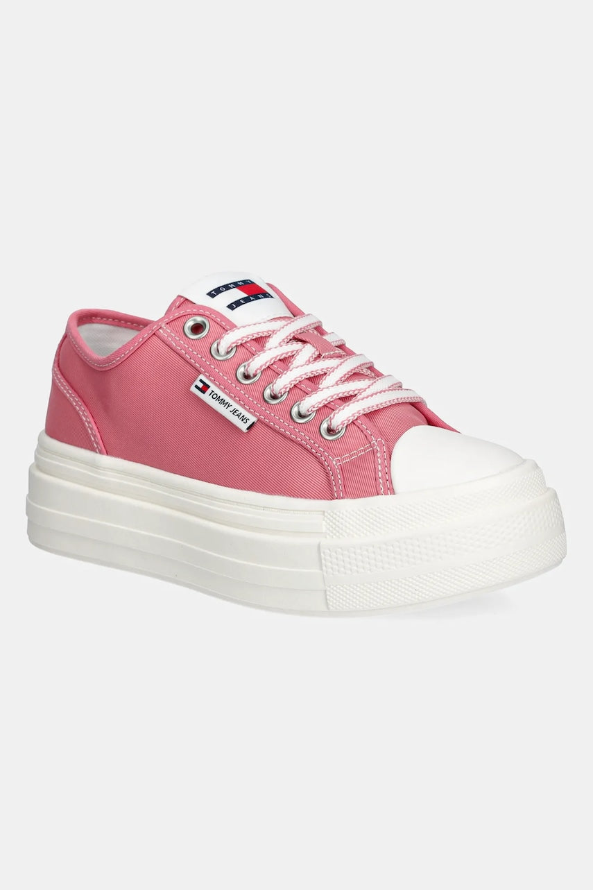 Tenisice Tommy Jeans TJW FOXING FLATFORM SNEAKER LOW za žene, boja: ružičasta, EN0EN02713