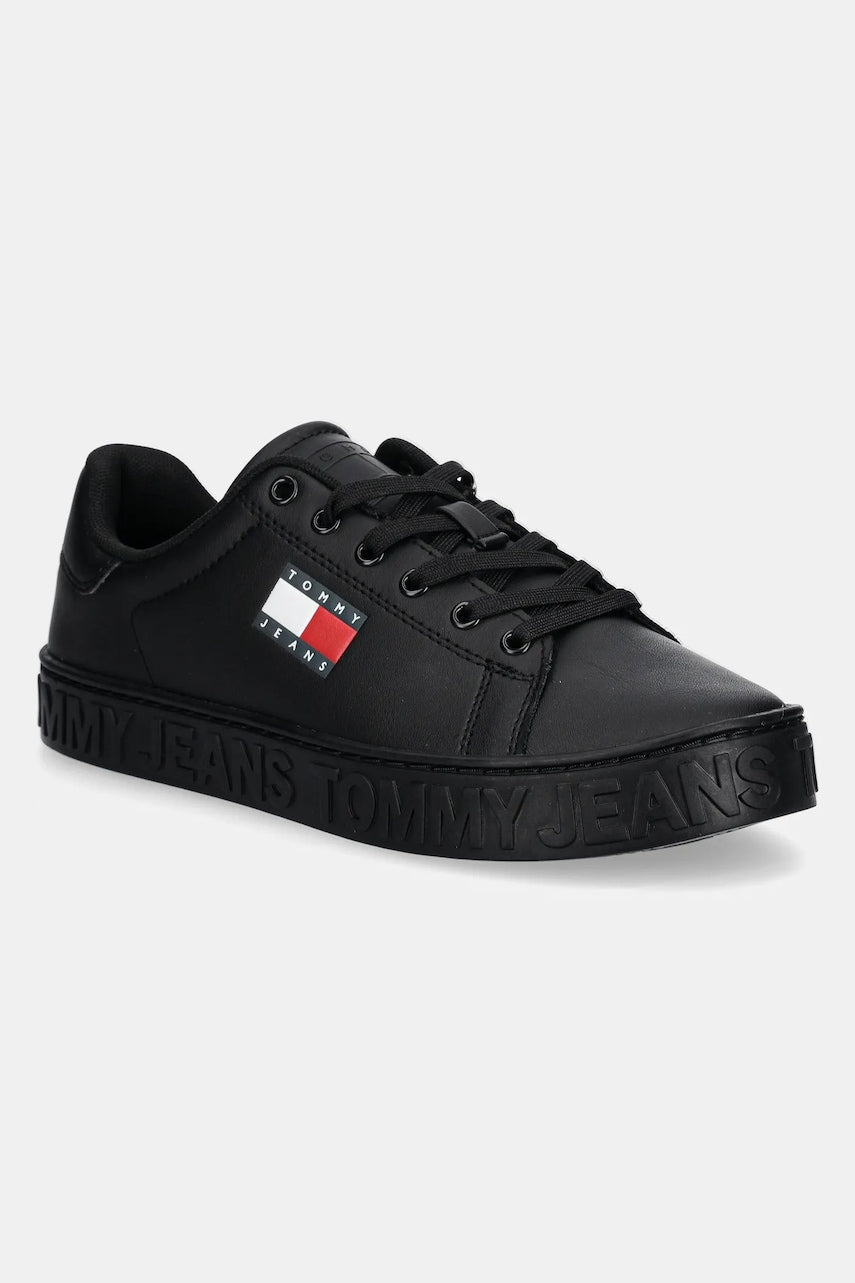 Kožne tenisice Tommy Jeans TJW LOGO SNEAKER ESS boja: crna, EN0EN02703