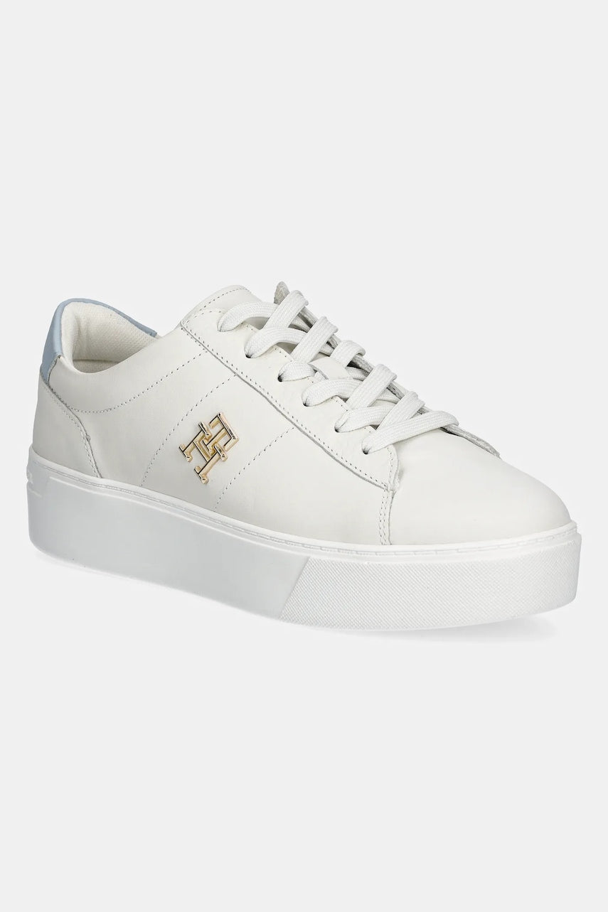 Usnjene superge Tommy Hilfiger PLATFORM COURT SNEAKER ženske, bela barva, FW0FW08464