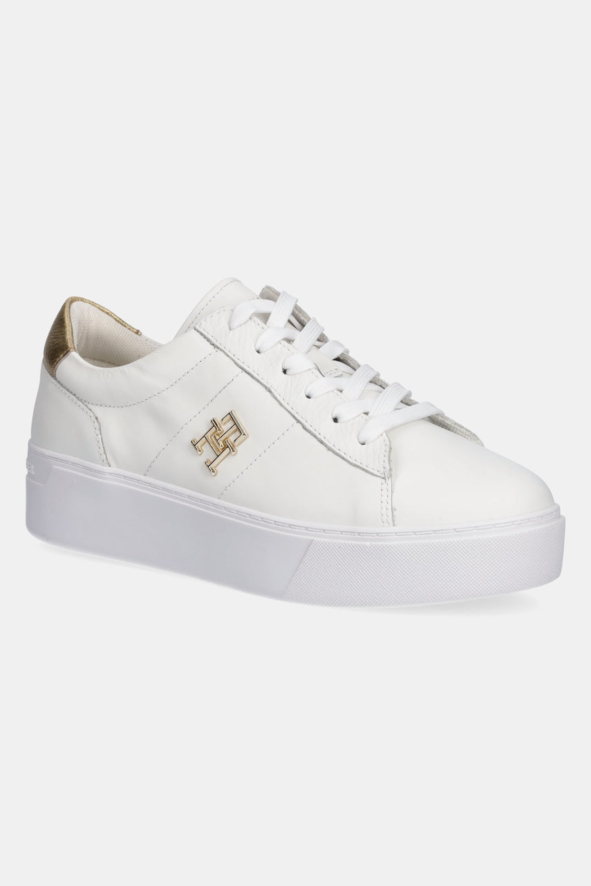 Kožne tenisice Tommy Hilfiger PLATFORM COURT SNEAKER METALLICS za žene, boja: bijela, FW0FW08648