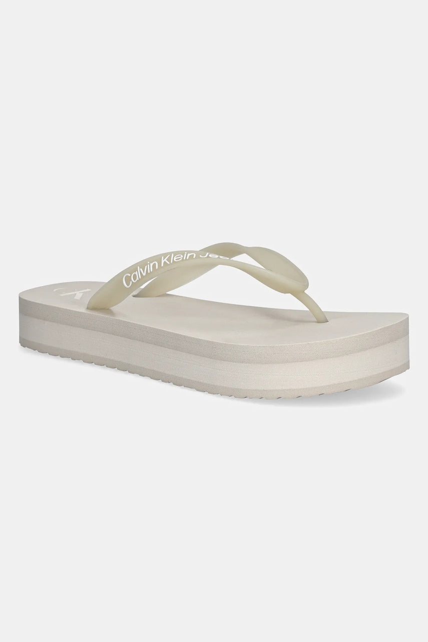 Japanke Calvin Klein Jeans BEACH SANDAL FLATFORM TPU za žene, boja: bež, s platformom, YW0YW01830