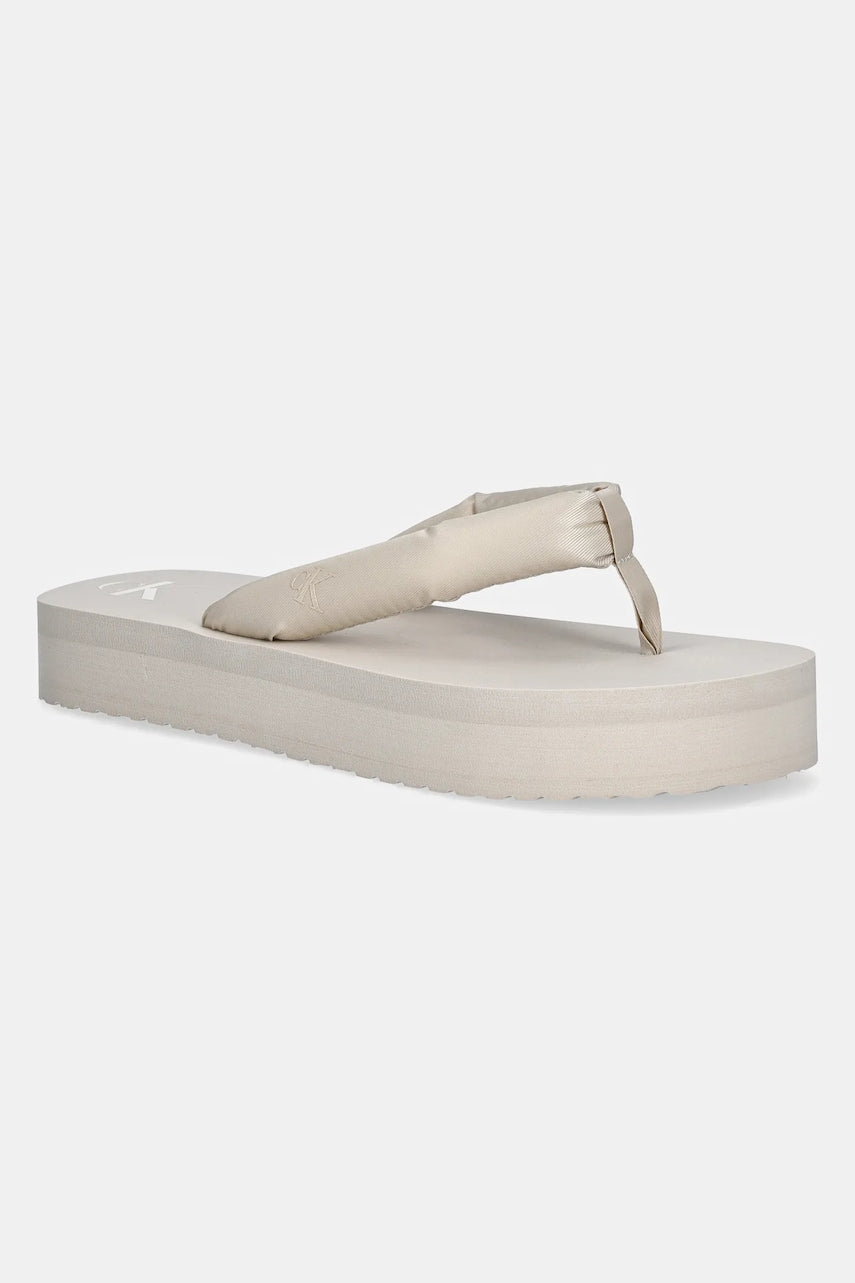 Japanke Calvin Klein Jeans BEACH SANDAL FLATFORM TTXR SATIN za žene, boja: bež, s platformom, YW0YW01723