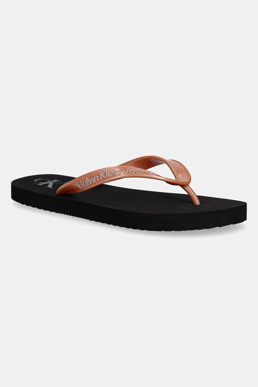 Japanke Calvin Klein Jeans BEACH SANDAL MONOLOGO TPU boja: narančasta, ravni potplat, YW0YW01719