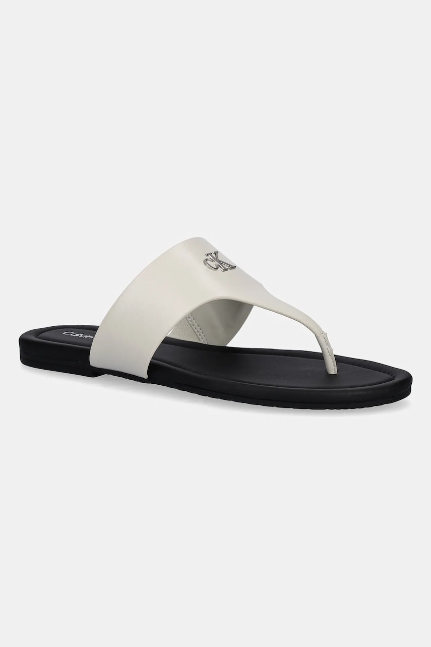 Japanke Calvin Klein Jeans FLAT SANDAL TOEPOST MG boja: bež, ravni potplat, YW0YW01691