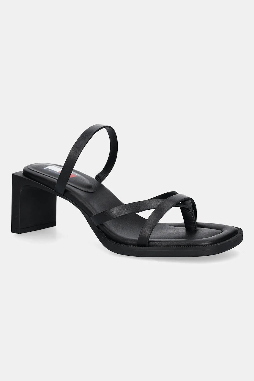 Kožne japanke Tommy Jeans THE SOHO SANDAL za žene, boja: crna, s debelom potpeticom, EN0EN02781