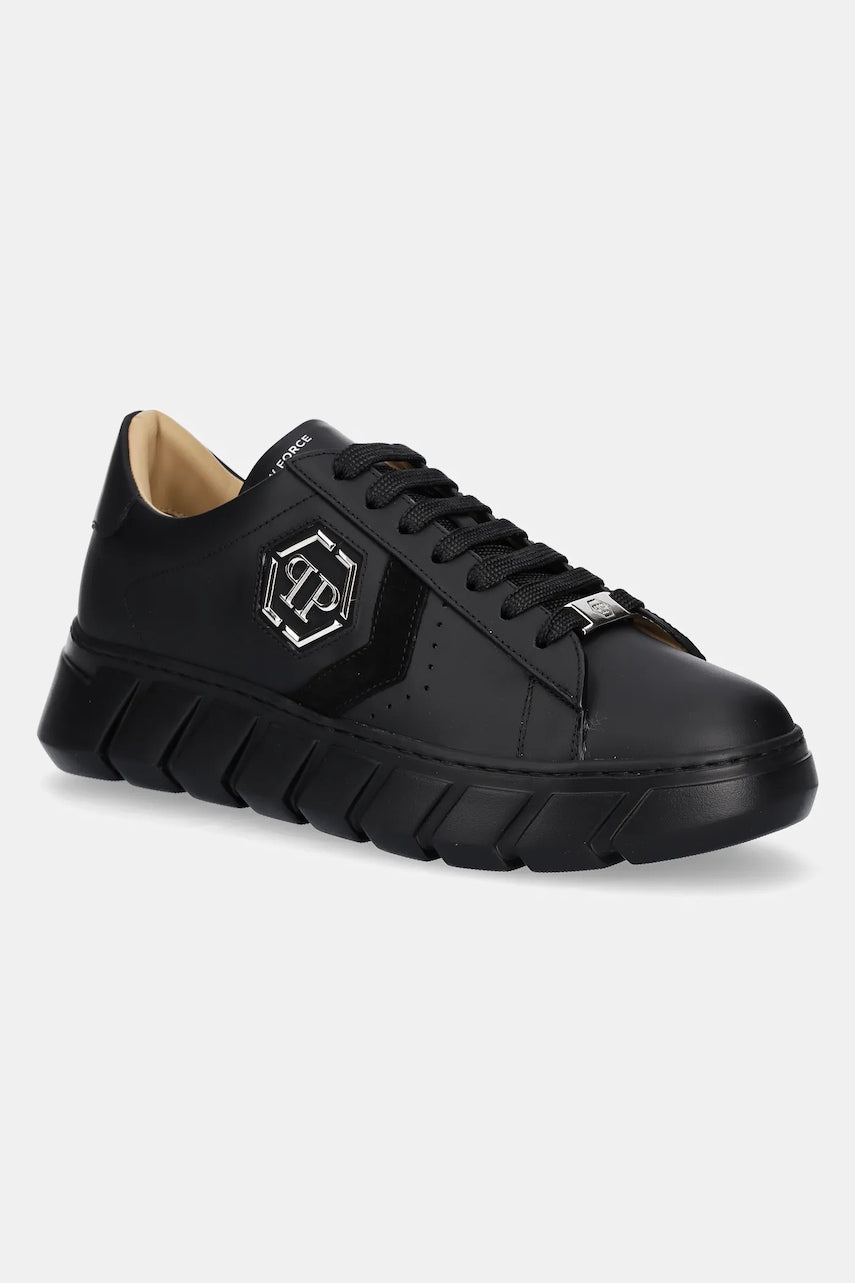 Usnjene superge Philipp Plein Nappa Lo-Top Hexagon moške, črna barva, USC0698 PLE075N 0202