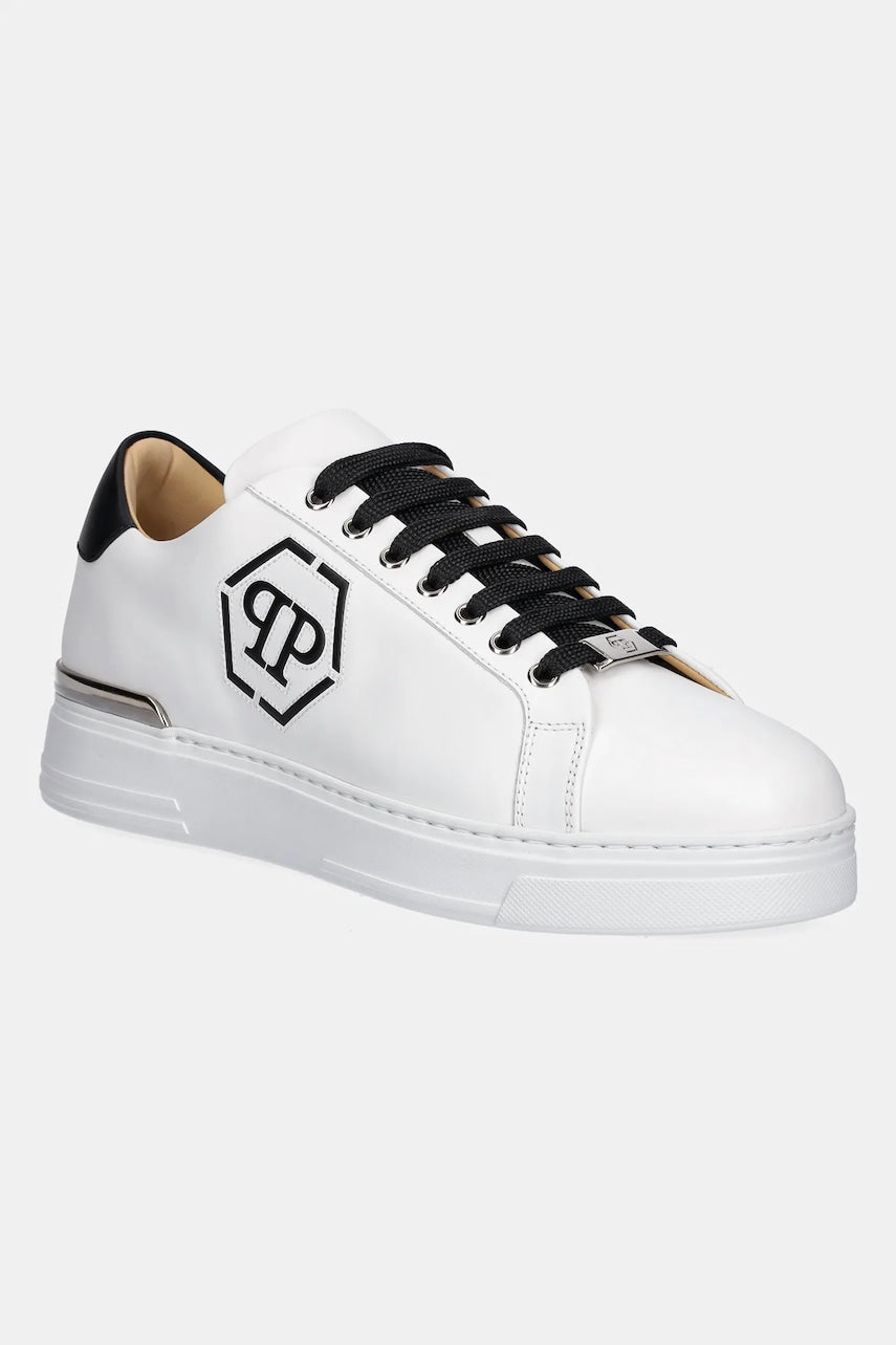 Kožne tenisice Philipp Plein Nappa Lo-Top Hexagon boja: bijela, USC0692 PLE075N 02