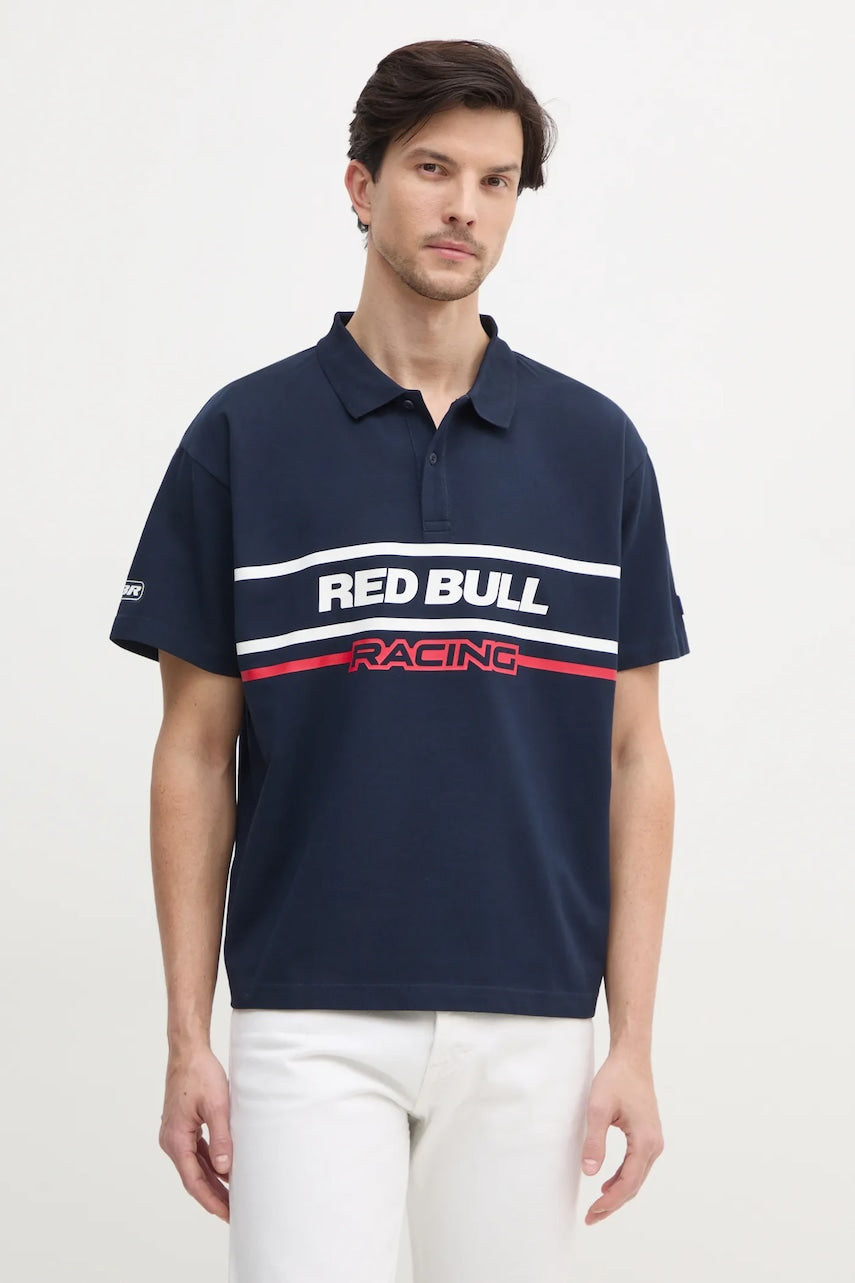 Pamučna polo majica Red Bull Racing x Pepe Jeans MOTO PANEL POLO boja: tamno plava, s tiskom, RM540017
