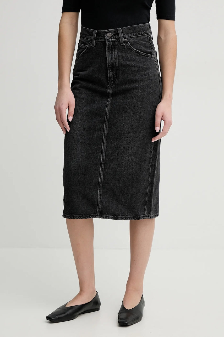 Jeans krilo Levi's HR BACK SLIT SKIRT siva barva, 001VH