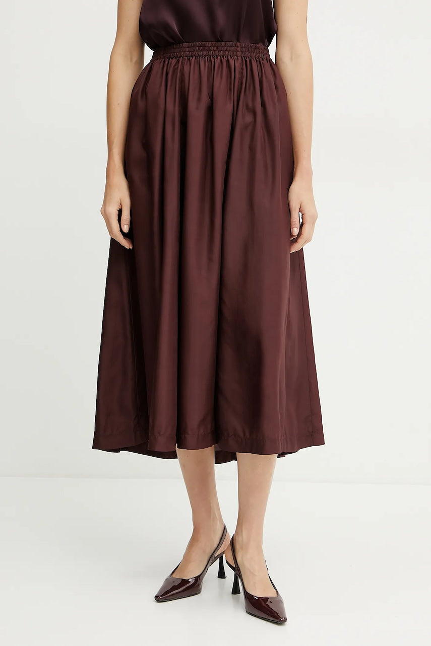 Svilena suknja Forte Forte boja: bordo, midi, širi se prema dolje, 9930 my skirt