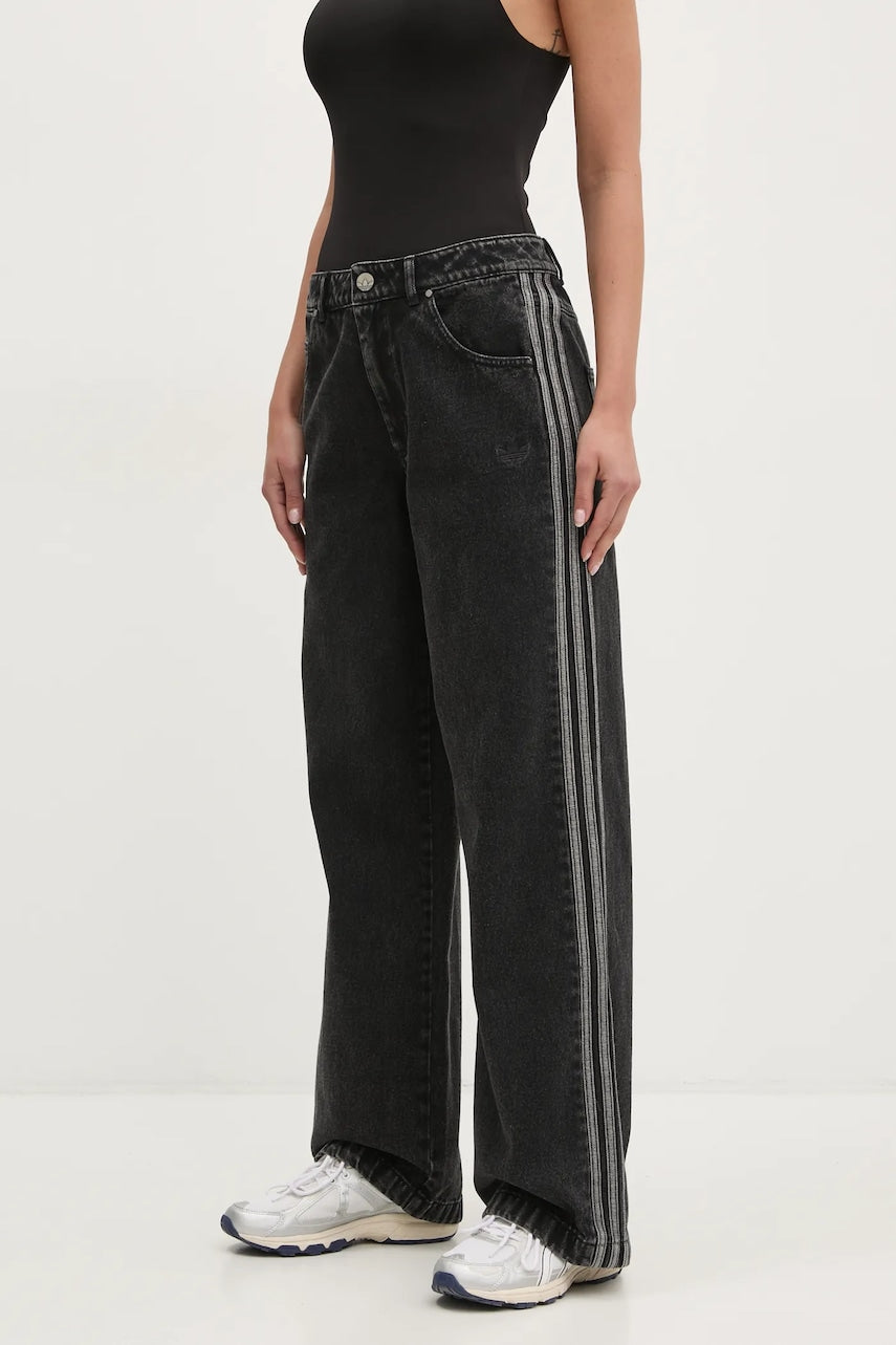 Pamučne traperice adidas Originals DENIM 3S PANT za žene, srednje visoki struk, JD3109