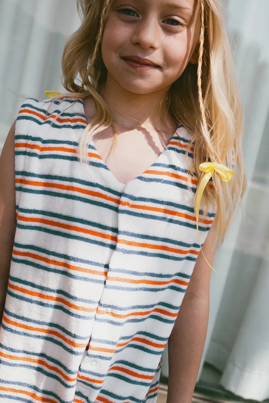 Otroški bombažni kombinezon Tinycottons STRIPES MULTICOLOR JUMPSUIT bela barva, SS25-131