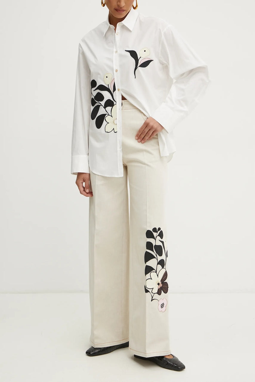 Hlače Forte Forte za žene, boja: bež, široke, visoki struk, 13719bis.my pants