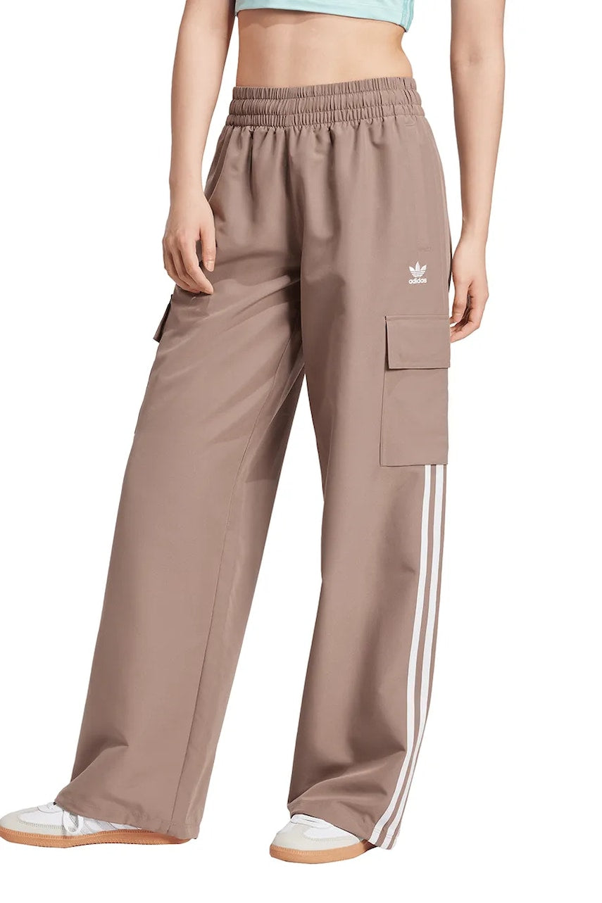 Hlače adidas Originals Adicolor 3-Stripe Cargo Pants za žene, boja: bež, cargo kroj, visoki struk, JC8138