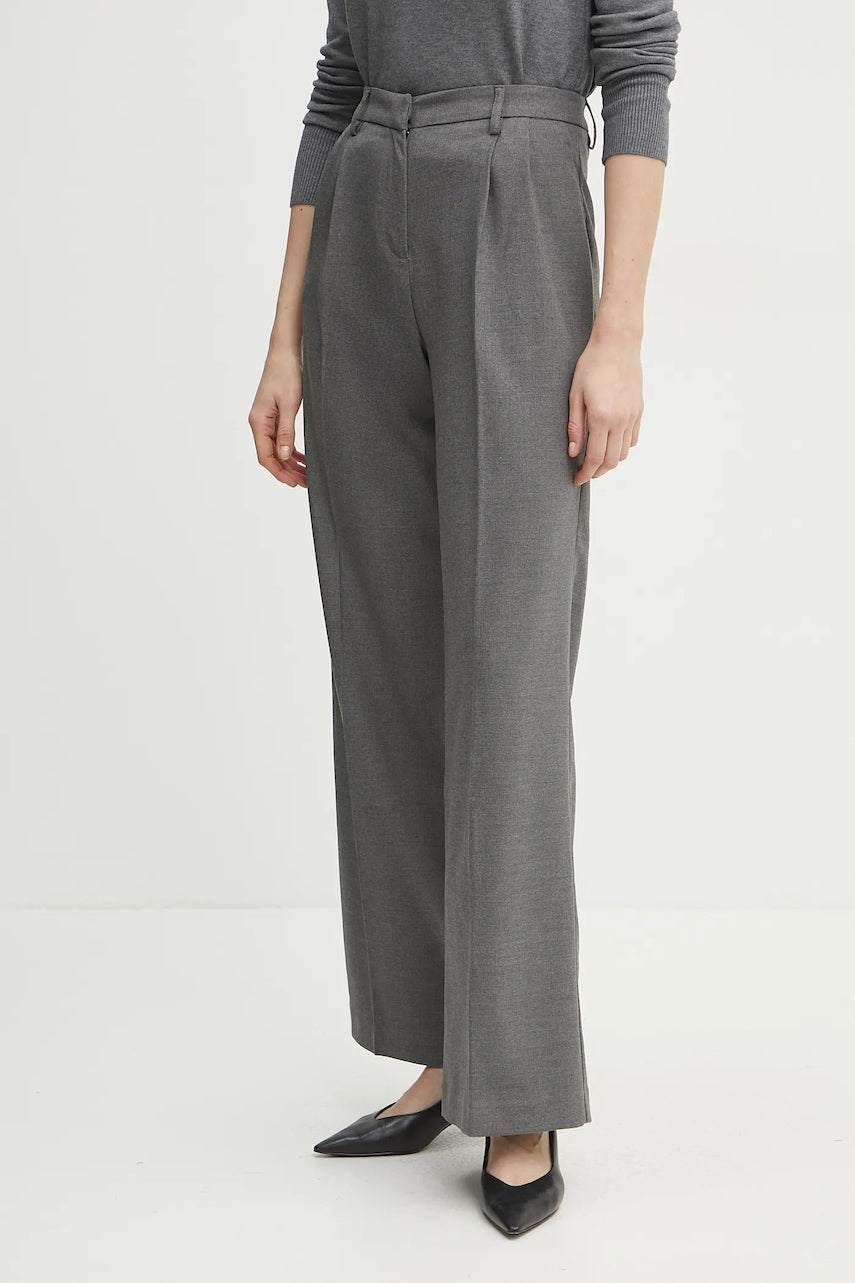 Hlače Morgan PANIS.F za žene, boja: siva, široke, visoki struk, PANIS.F