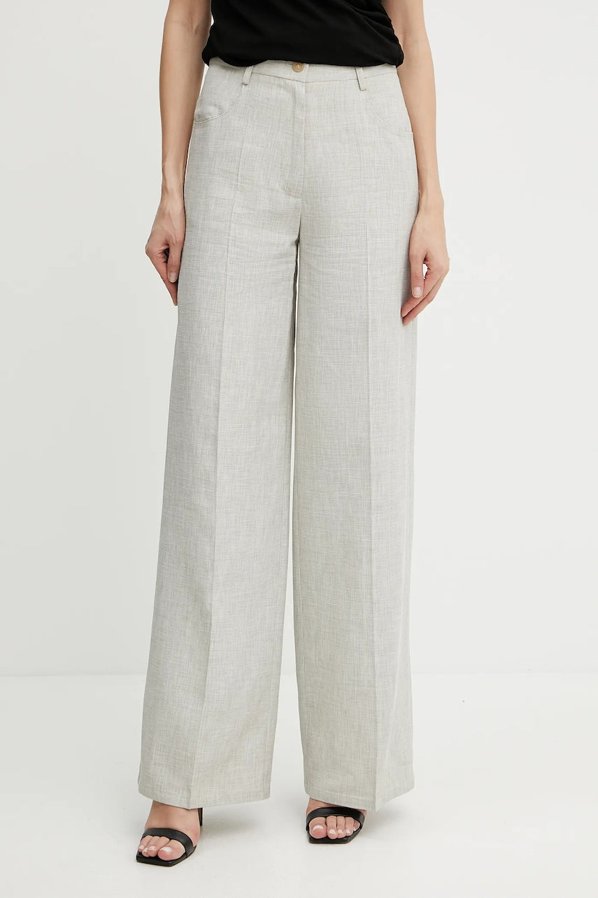 Hlače s dodatkom lana Forte Forte boja: bež, široke, visoki struk, 13819 my pants