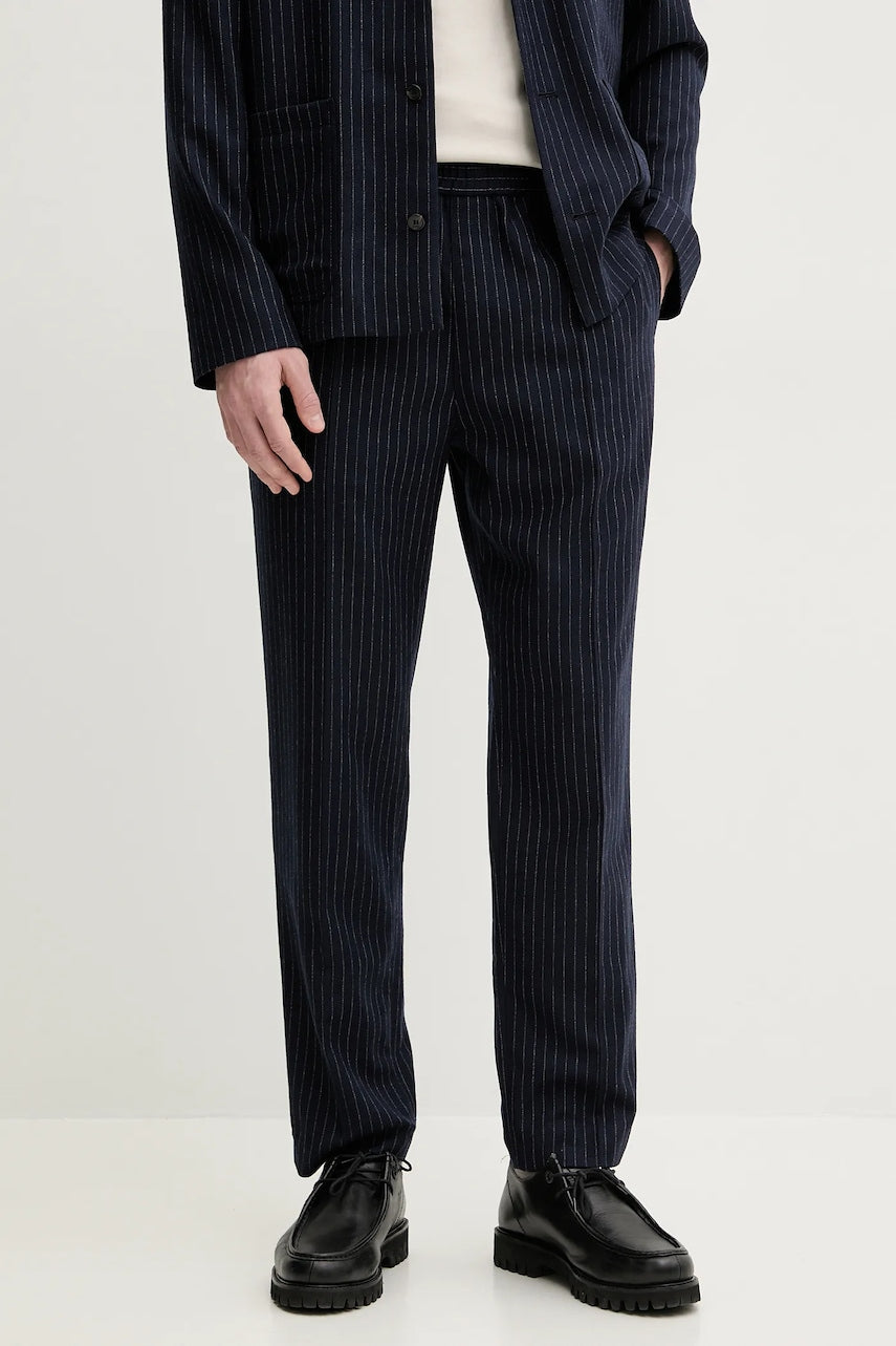 Vunene hlače A.P.C. pantalon pieter za muškarce, boja: tamno plava, ravni kroj, WOARO.H08394