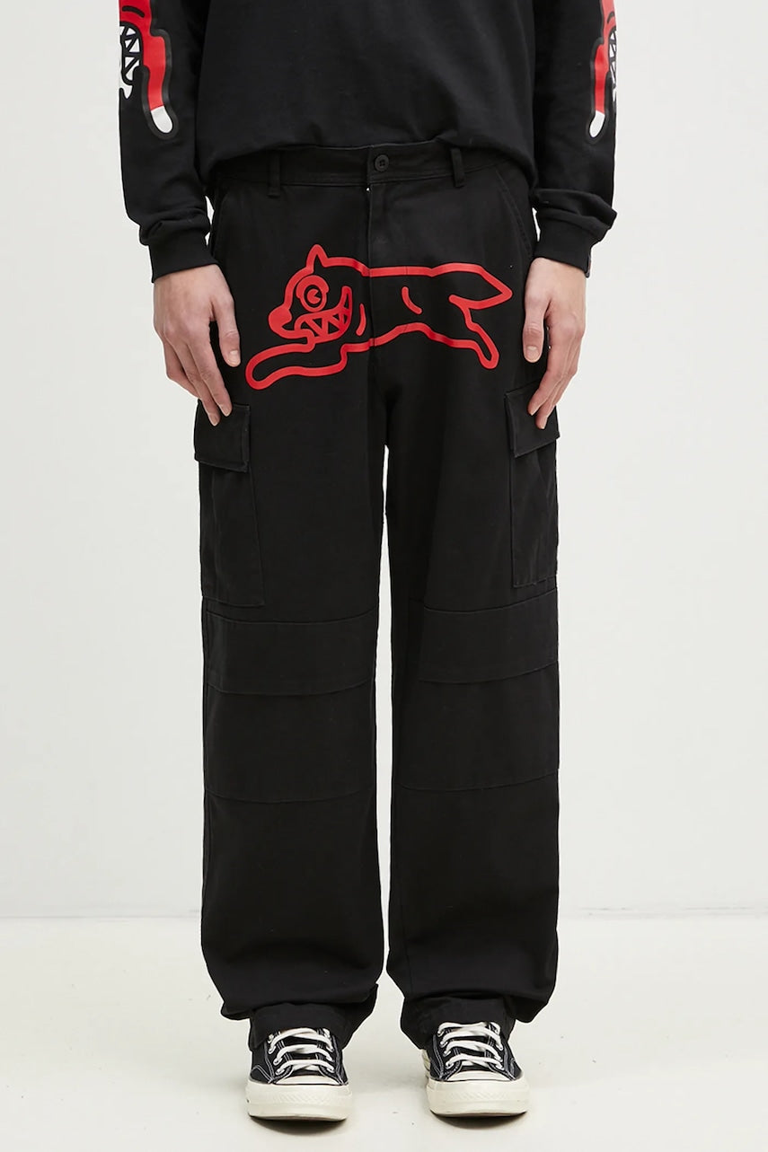Bombažne hlače ICECREAM Running Dog Cargo Pant črna barva, IC24430