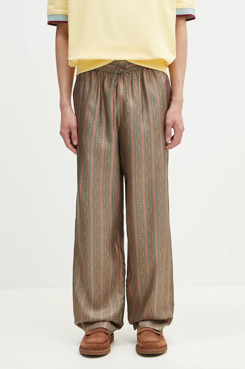 Svilene hlače Drôle de Monsieur Le Pantalon Rayure Fleuries za muškarce, boja: smeđa, ravni kroj, G-BP184-SE008-LPI