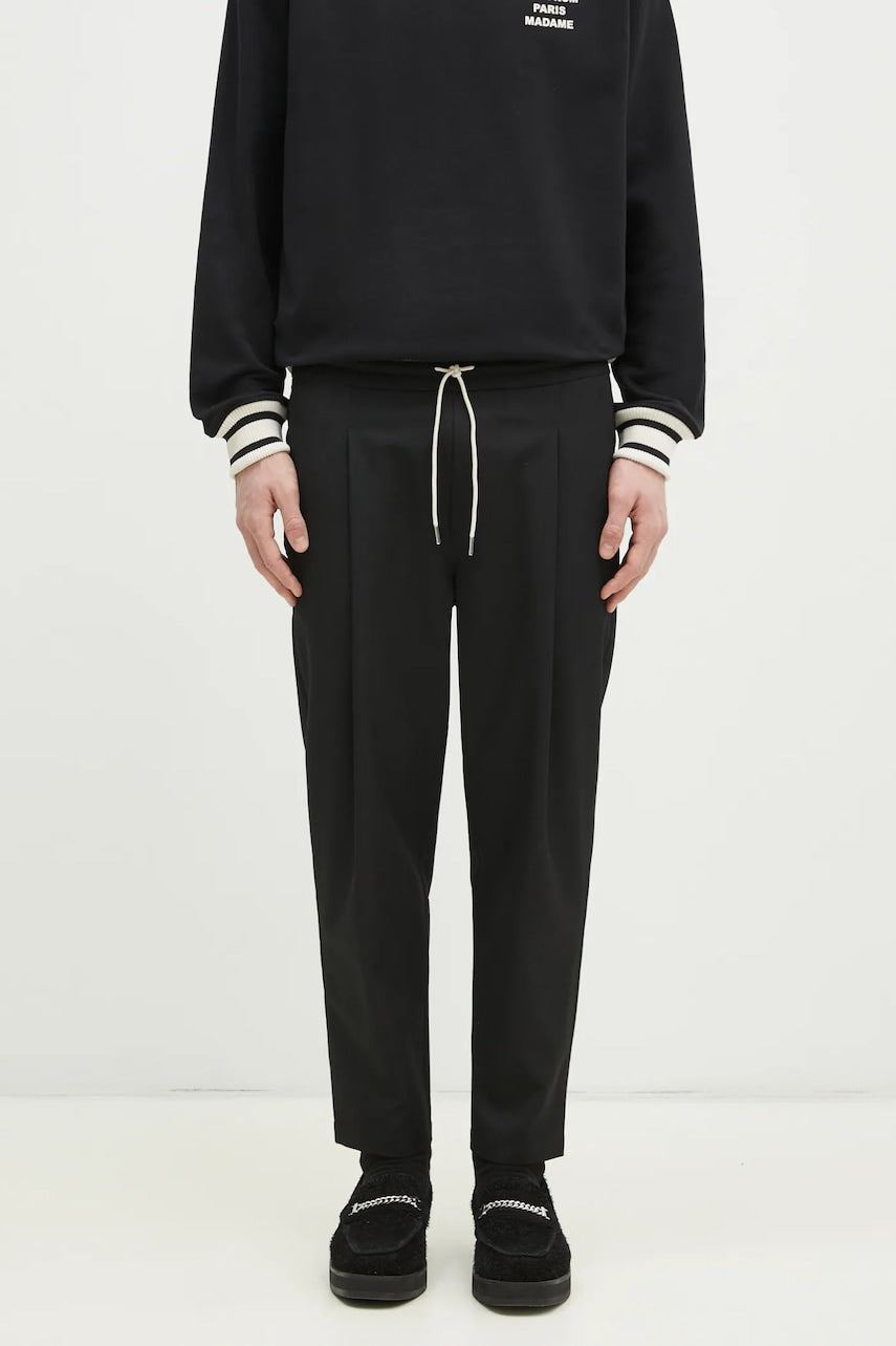 Hlače s primjesom vune Drôle de Monsieur Le Pantalon Cropped za muškarce, boja: crna, ravni kroj, PERM-BP167-PL127-BL