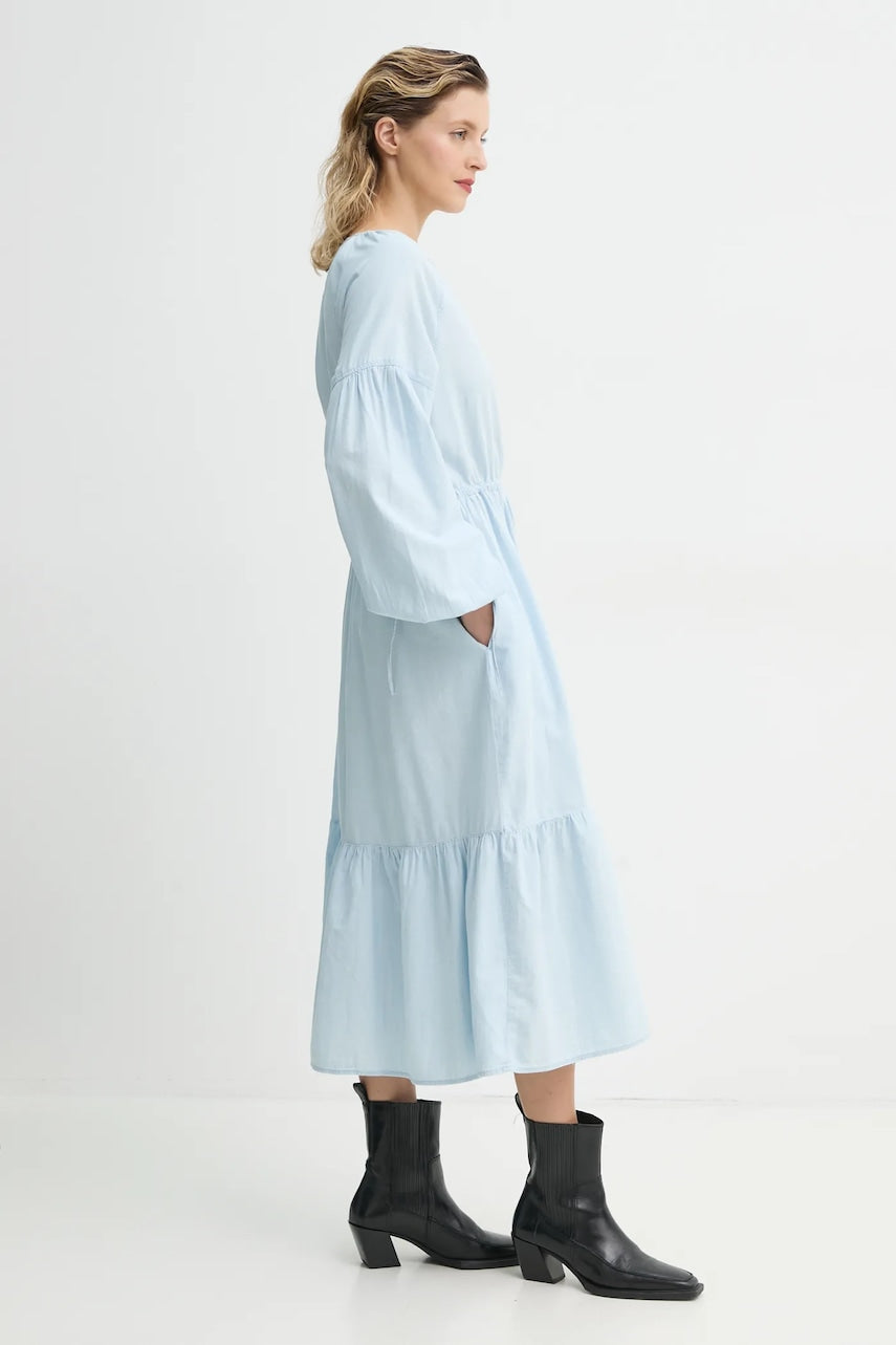 Pamučna haljina Levi's JOLENE LS MAXI DRESS midi, širi se prema dolje, 001HS