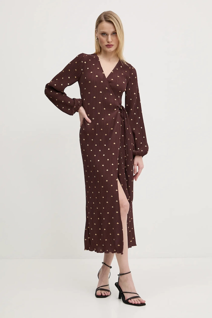 Obleka Never Fully Dressed Plisse rjava barva, NFDDR1932