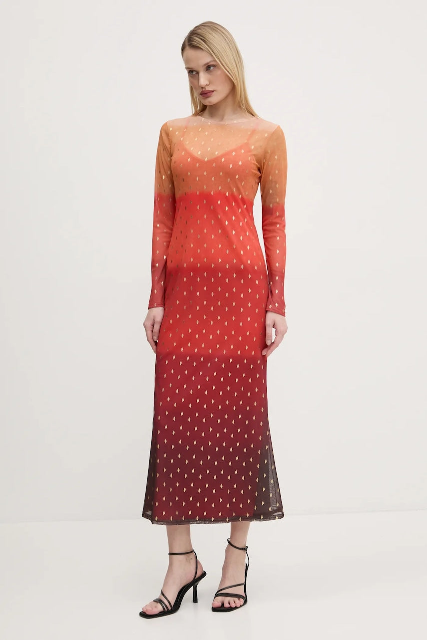 Haljina Never Fully Dressed Sunset Mesh boja: narančasta, midi, ravna, NFDDR1747