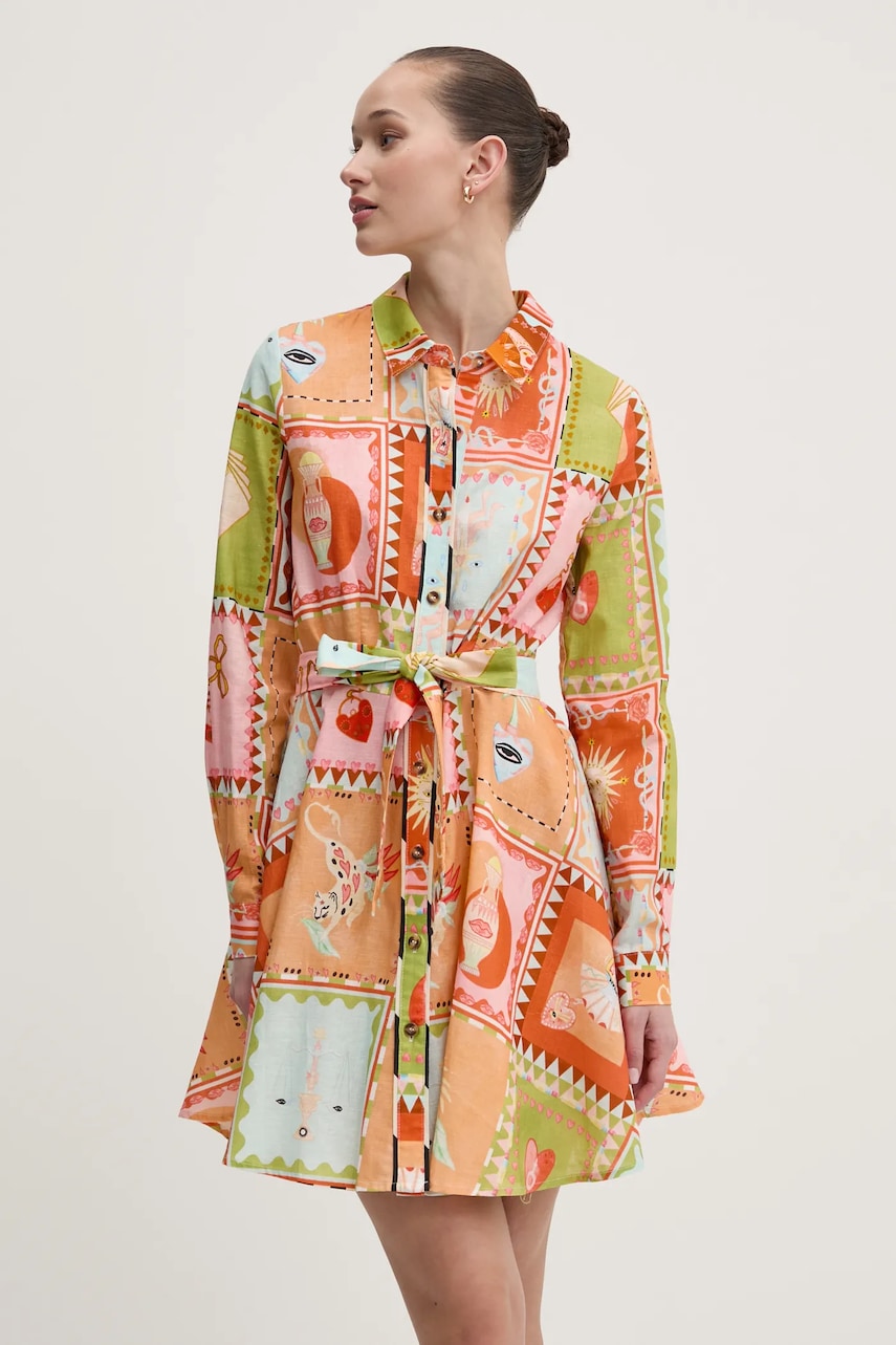 Obleka iz mešanice lana Never Fully Dressed oranžna barva, NFDDR1781