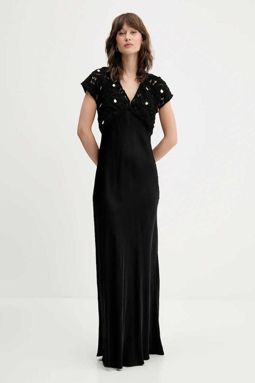 Haljina s primjesom vune Never Fully Dressed boja: crna, maxi, ravna, NFDDR2058