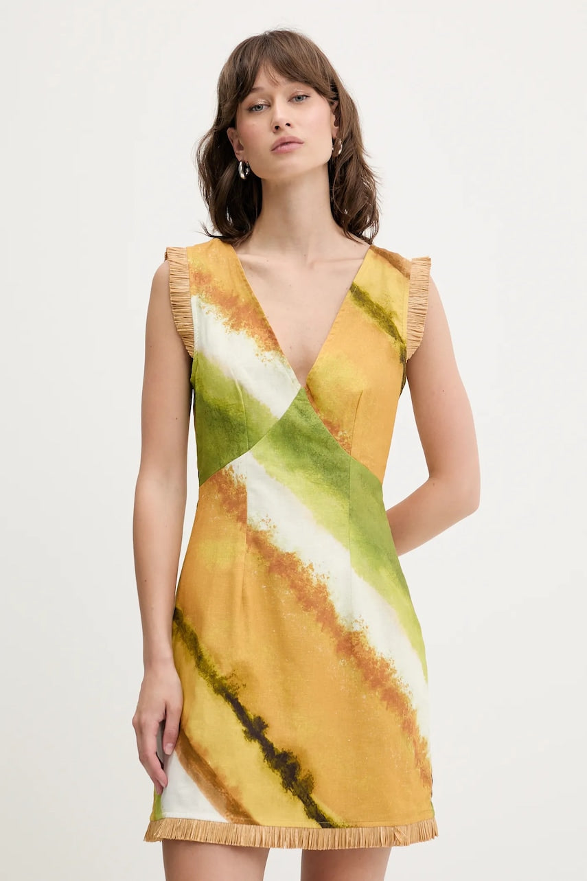 Lanena obleka Never Fully Dressed rumena barva, NFDDR1962