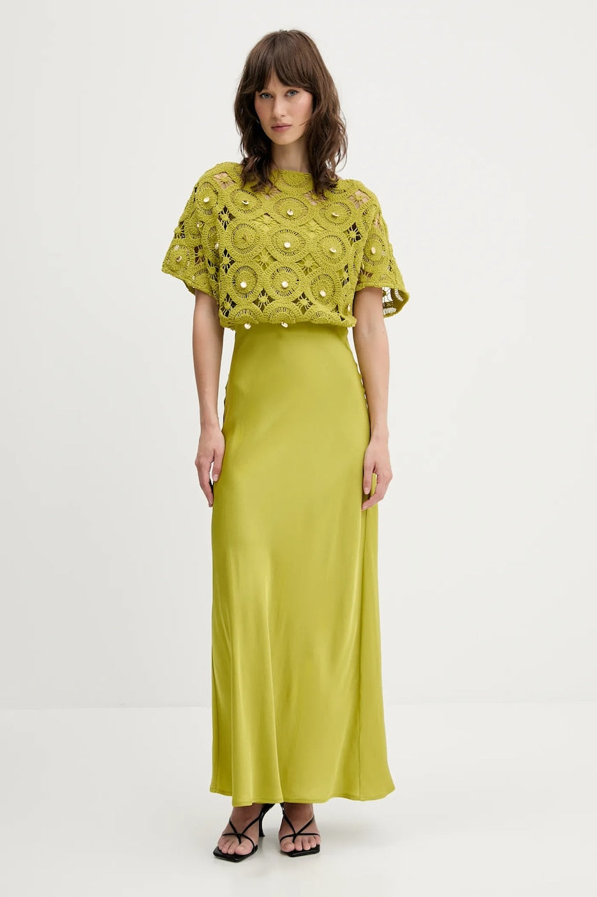 Haljina s primjesom vune Never Fully Dressed boja: zelena, maxi, ravna, NFDDR2124