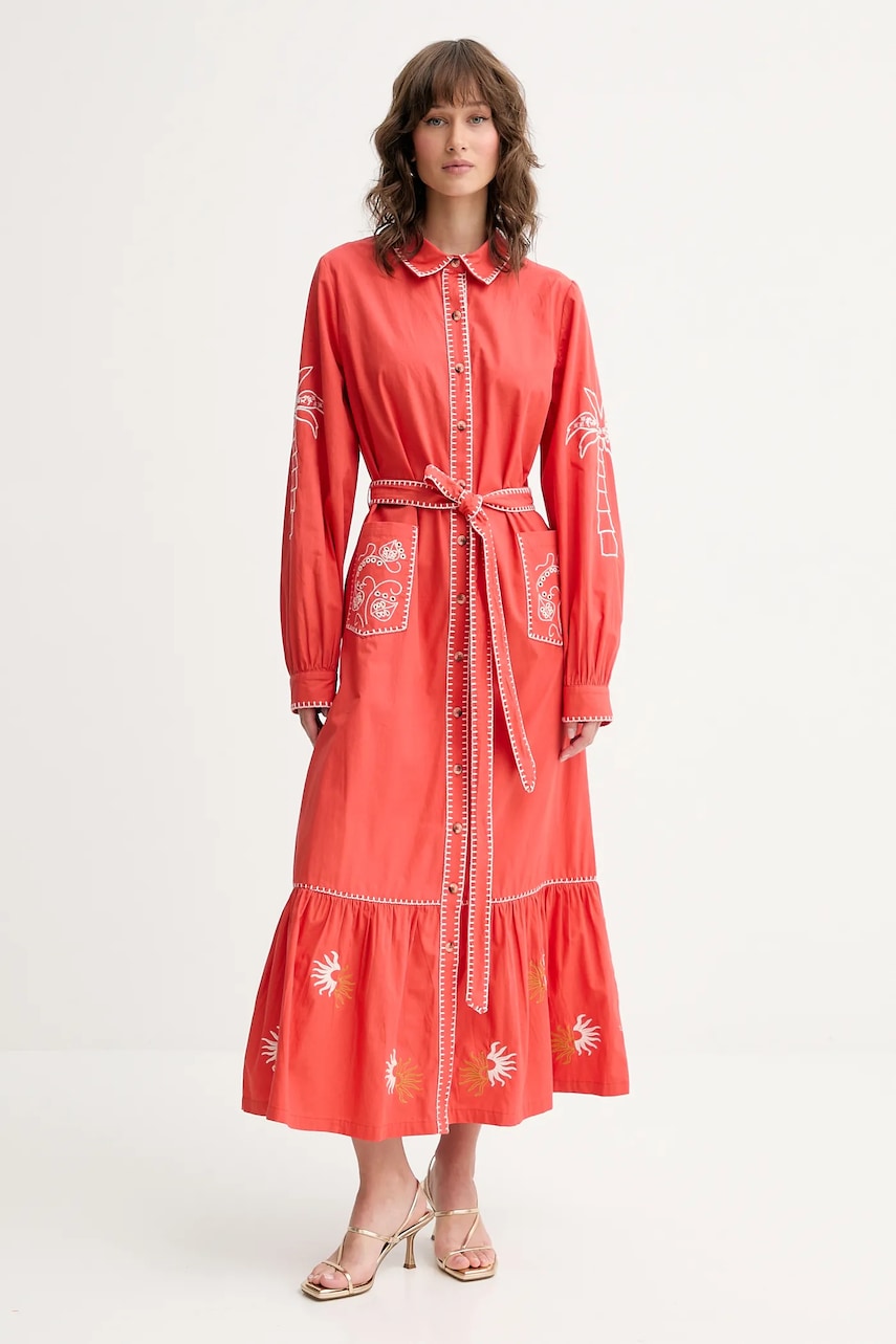 Bombažna obleka Never Fully Dressed rdeča barva, NFDDR1965