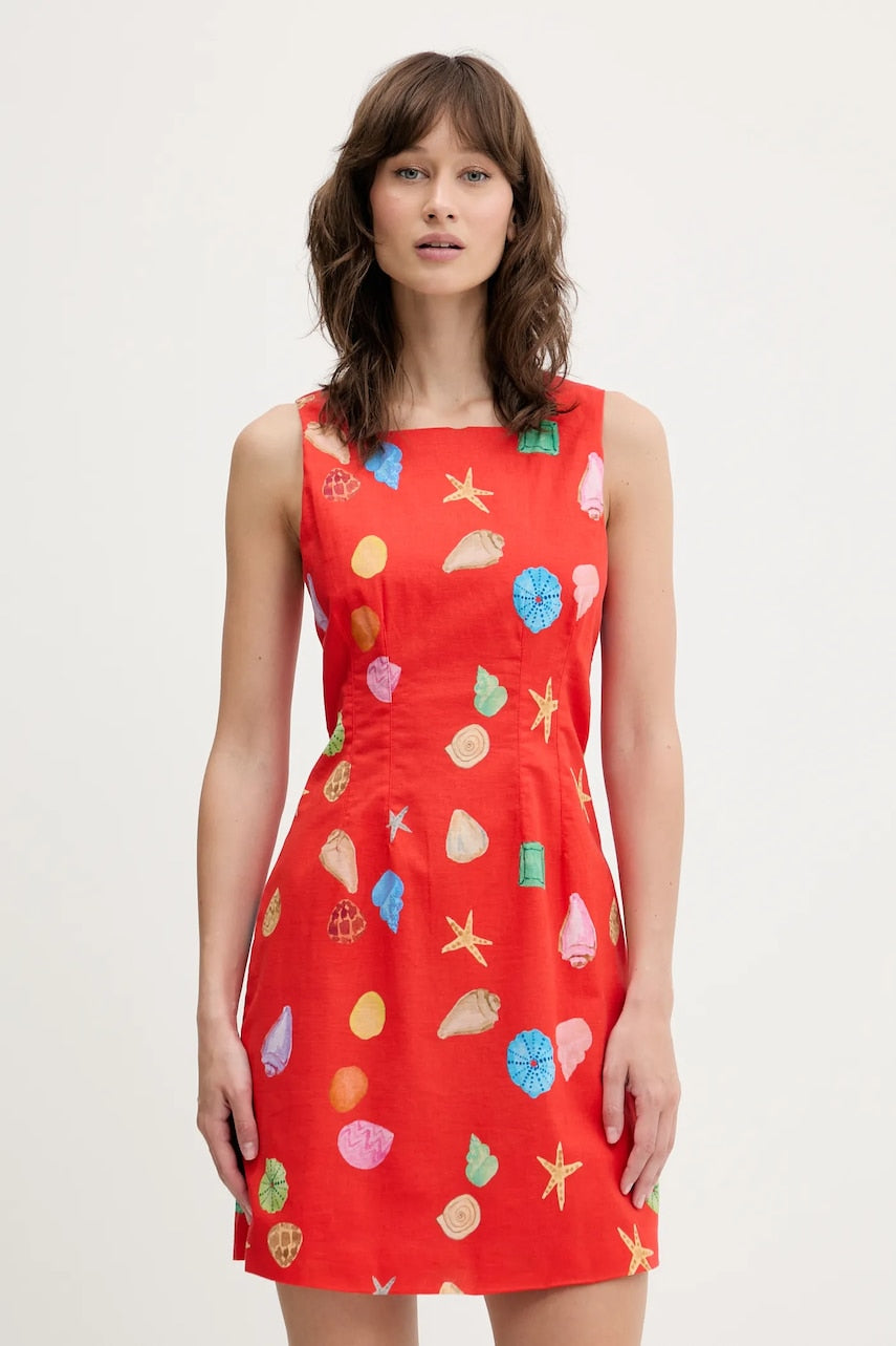 Obleka iz mešanice lana Never Fully Dressed oranžna barva, NFDDR2028