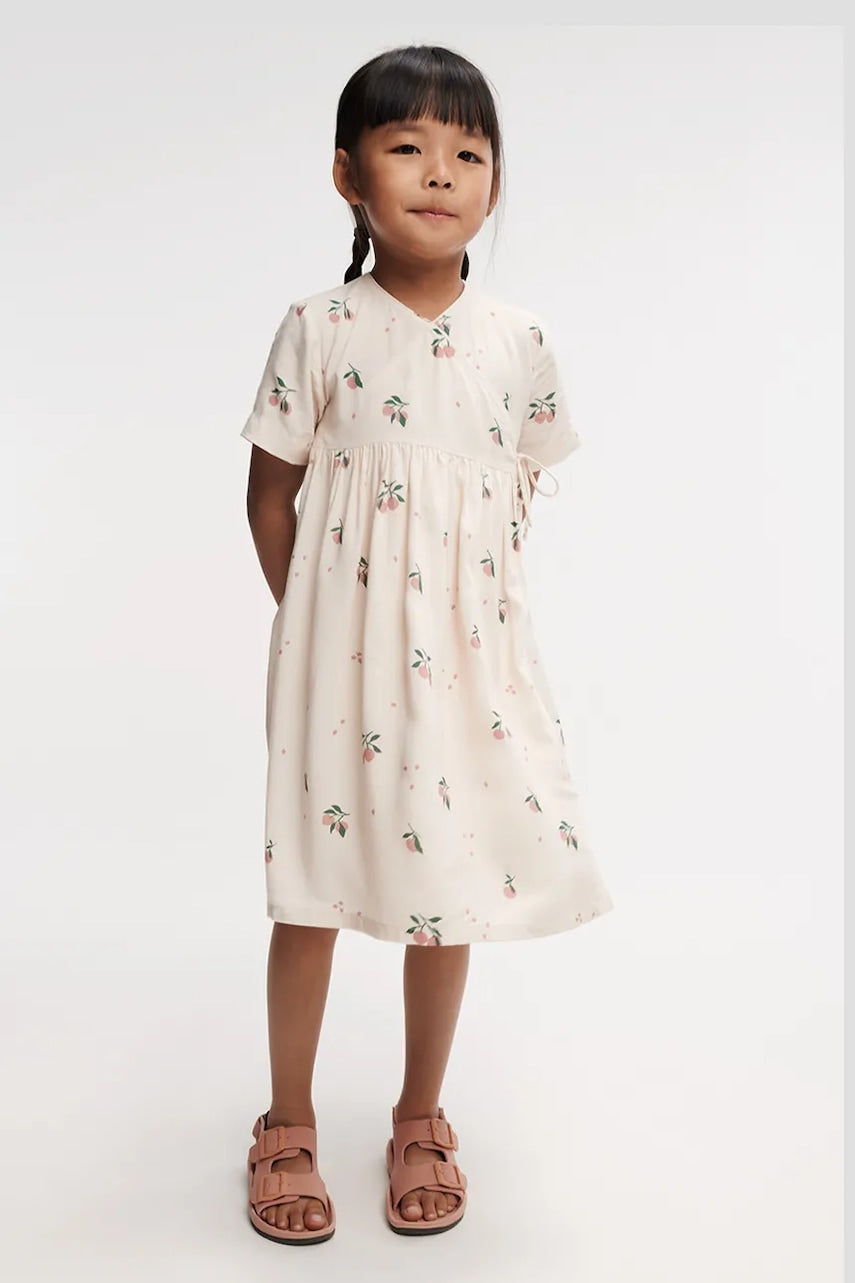 Otroška obleka Liewood Cleo Printed Shortsleeve Viscose Dress bež barva, LW19802