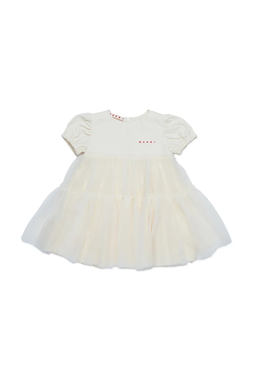 Pamučna haljina za bebe Marni MD294B DRESS boja: bež, mini, širi se prema dolje, M01439