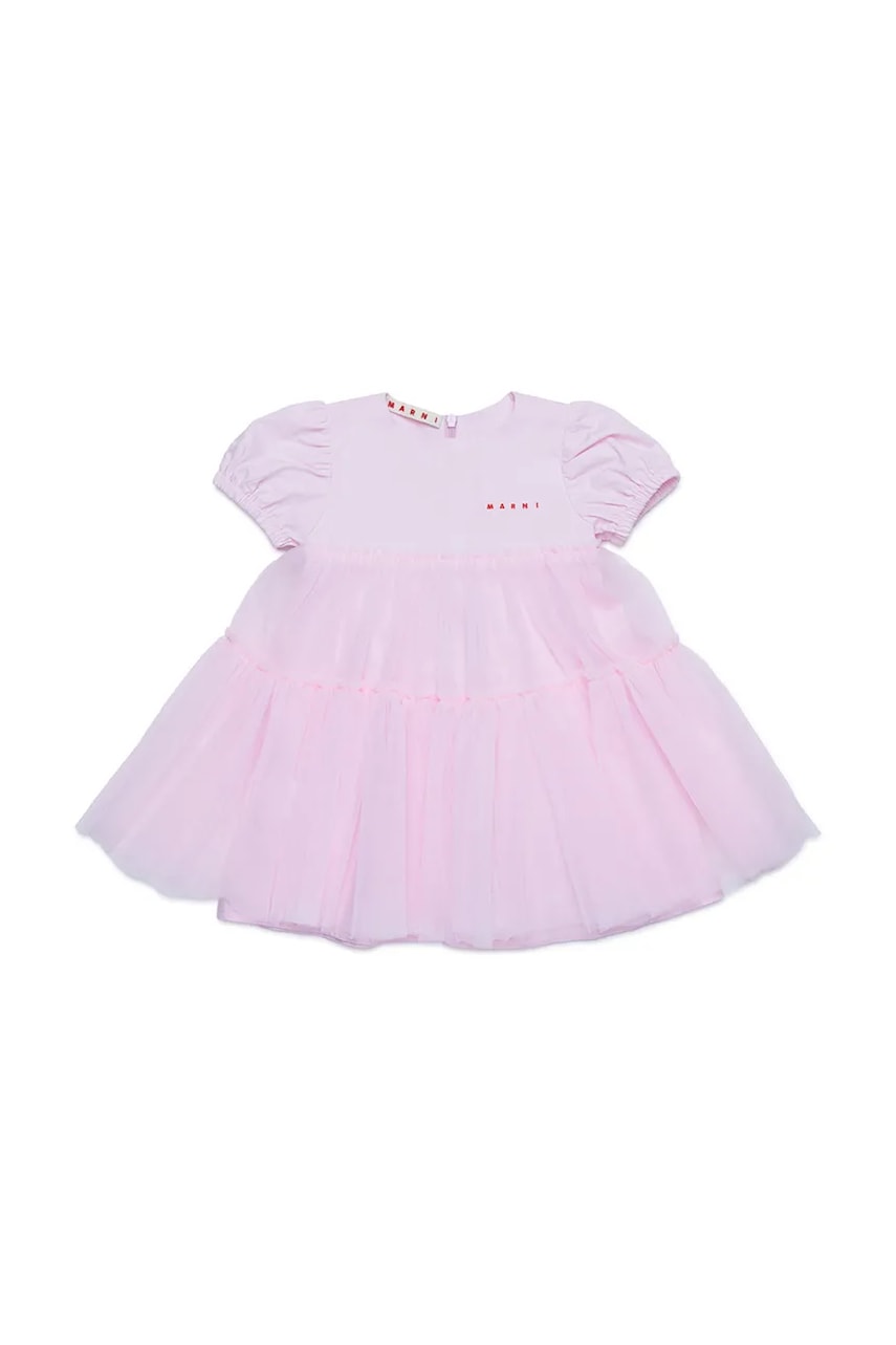 Pamučna haljina za bebe Marni MD294B DRESS boja: ružičasta, mini, širi se prema dolje, M01439