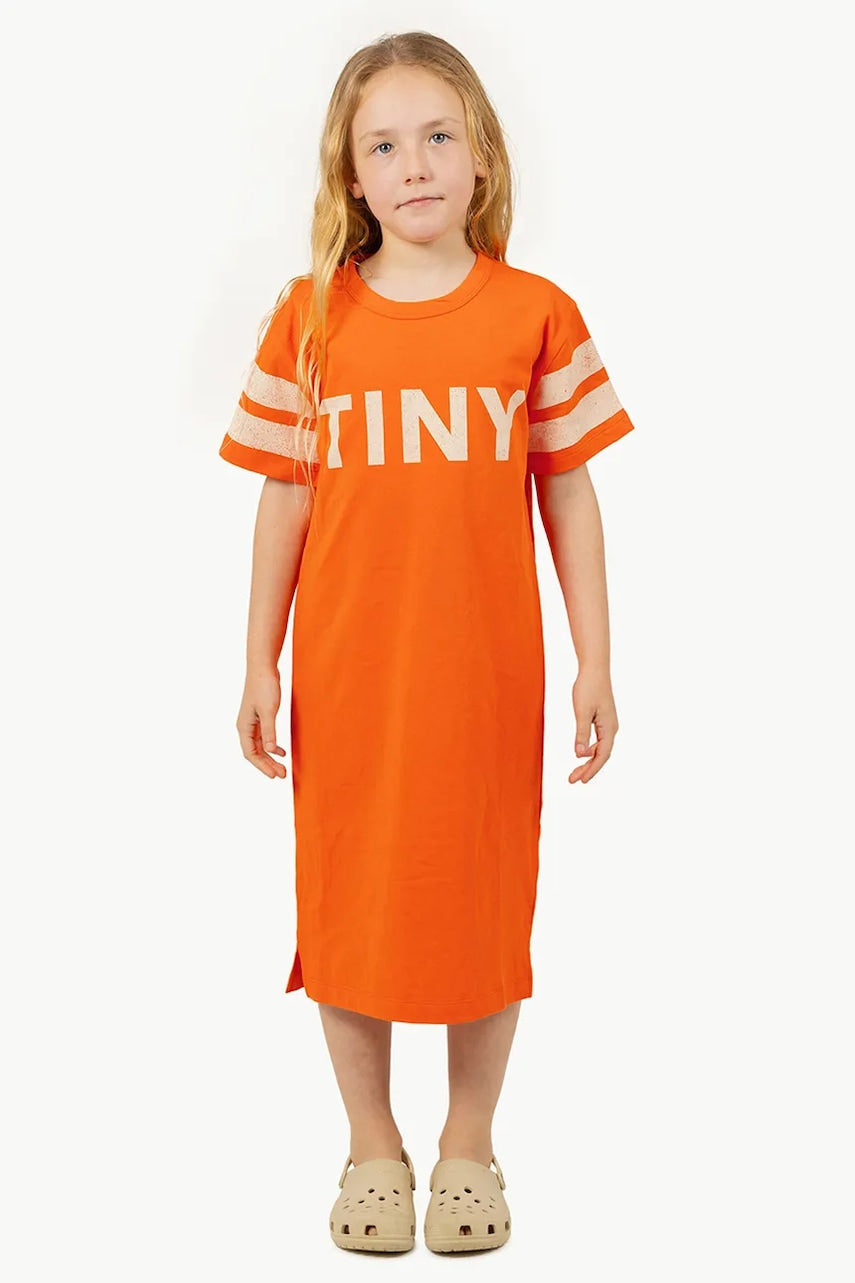 Dječja pamučna haljina Tinycottons STRIPES DRESS boja: narančasta, mini, ravna, SS25-135
