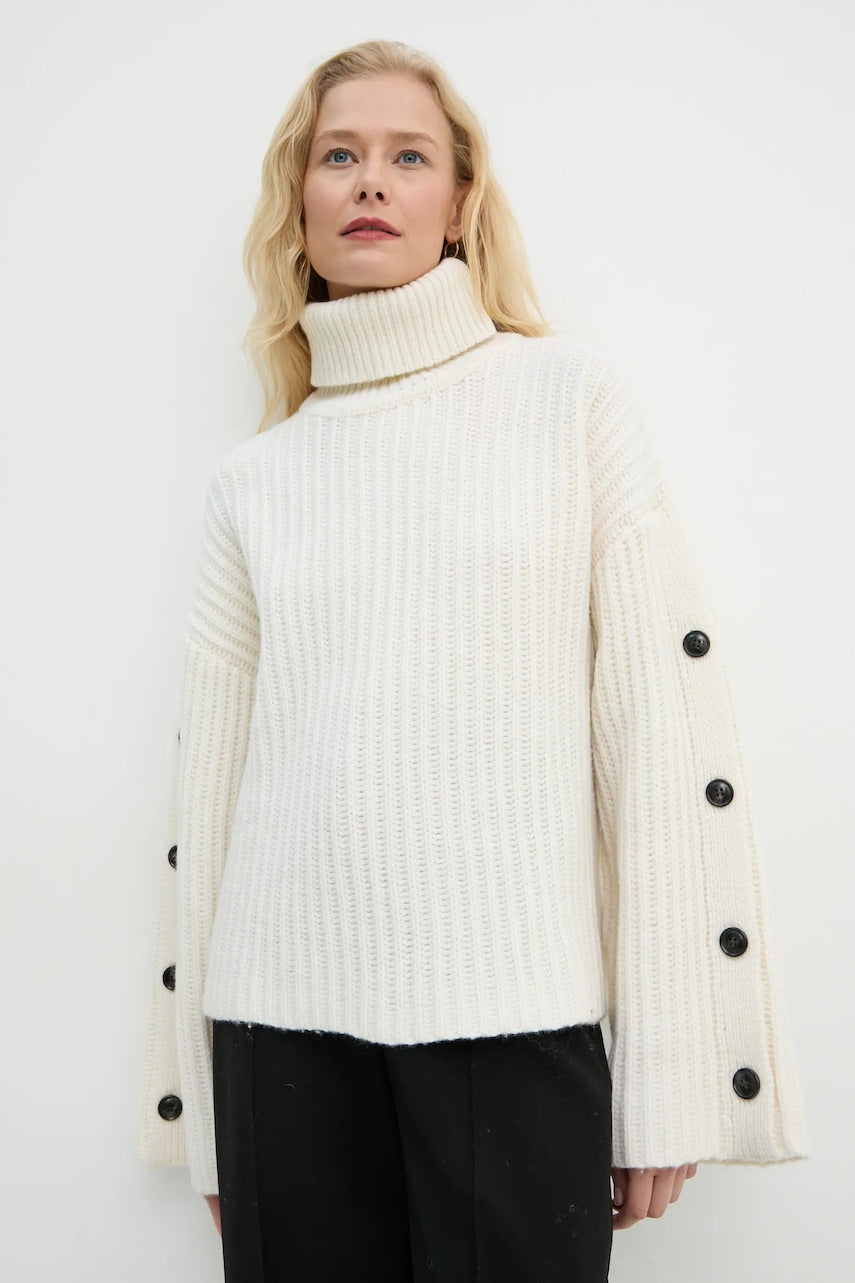 Vuneni pulover Won Hundred za žene, boja: bež, topli, s dolčevitom, 3425-11098