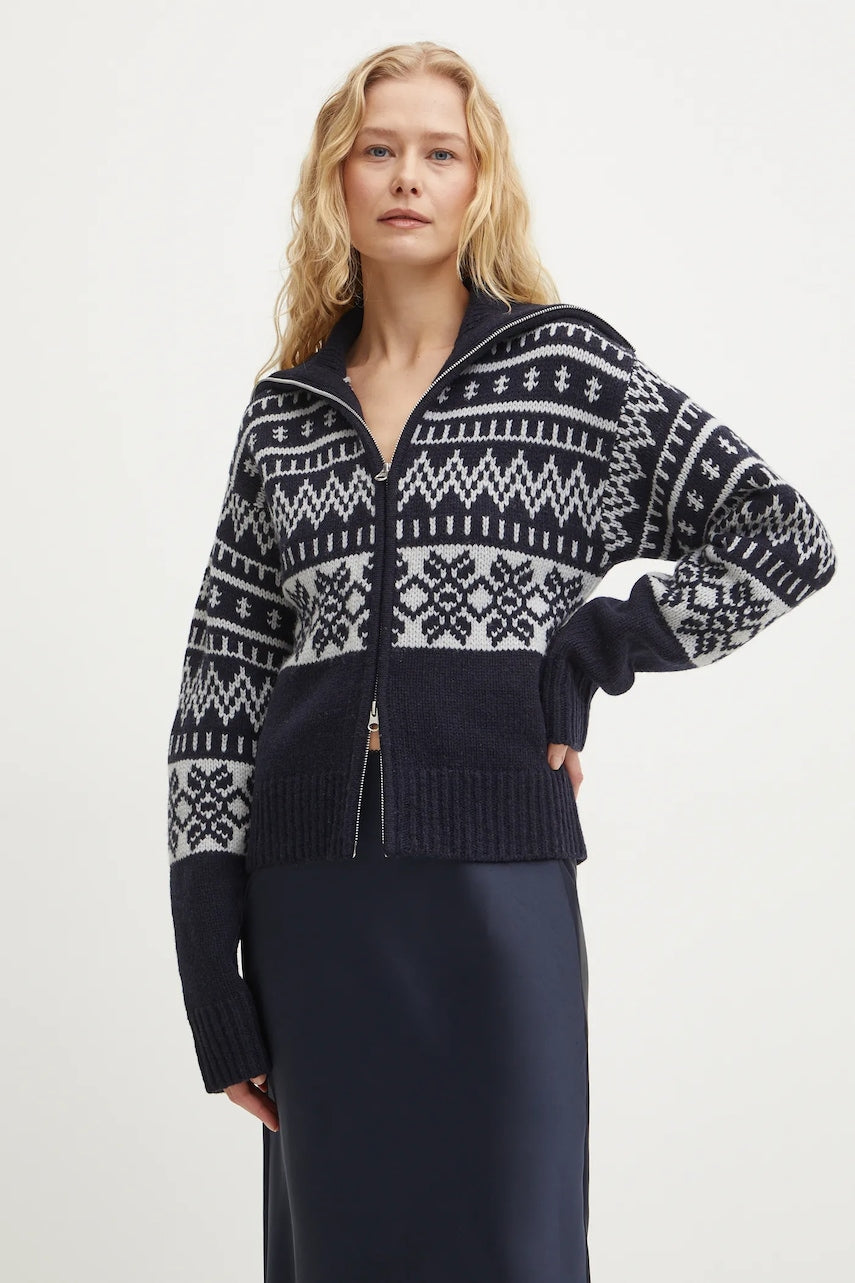 Vuneni pulover Samsoe Samsoe SALOUISA za žene, boja: tamno plava, topli, F24400082